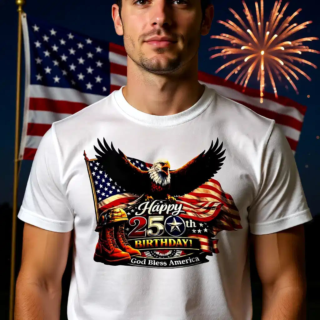 American 250th Birthday Eagle Patriotic T-Shirt – God Bless America 1776–2026 Tee