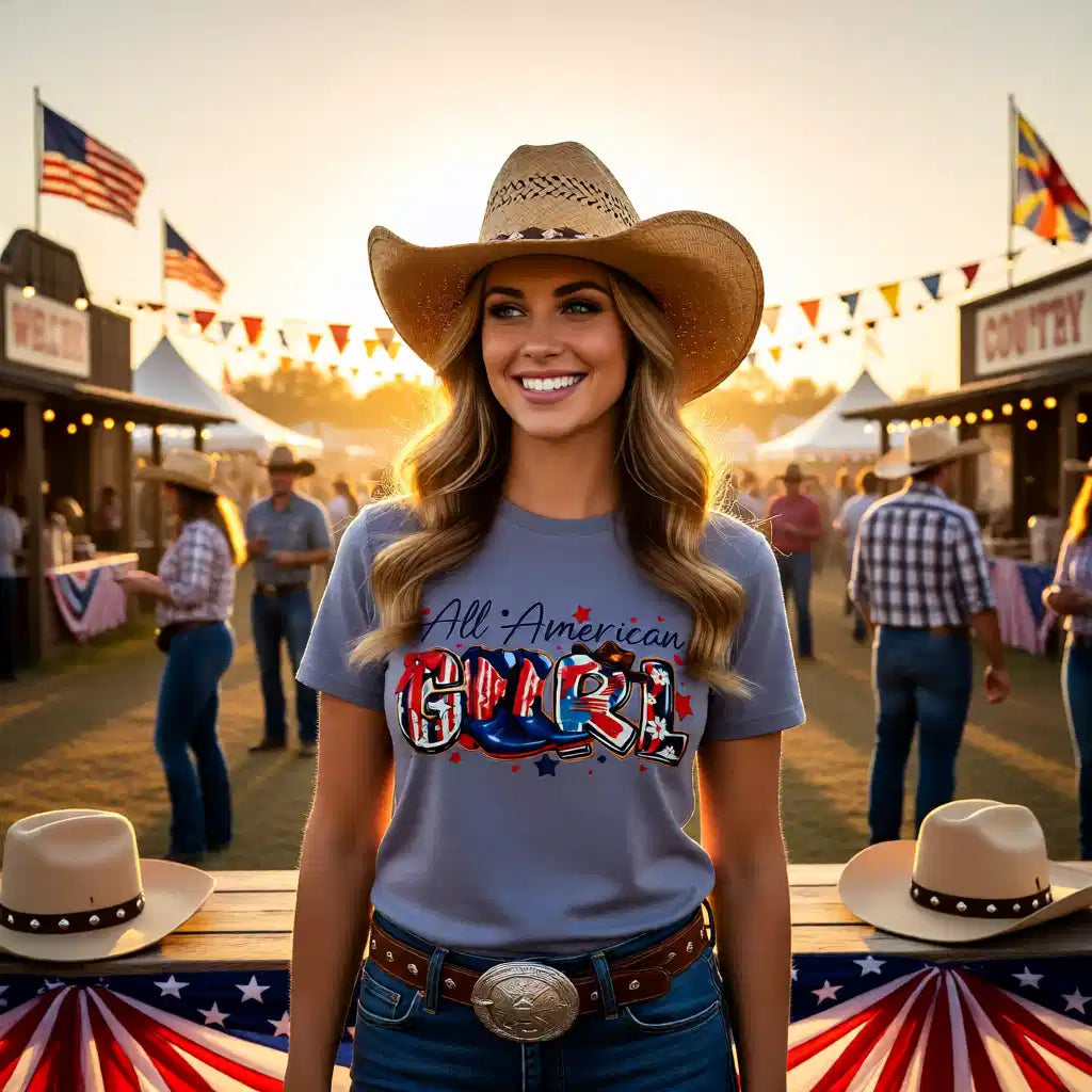 All American Girl Western Patriotic Graphic Tee